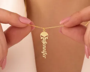Personalized Punisher Skull Name Necklace in Sterling Silver – 1