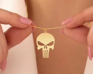 Punisher Skull Necklace: Gold Plated Sterling Silver Pendant for Fans – 1
