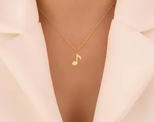 Music Note Necklace – Minimalist Eighth Note Pendant in 925 Sterling Silver – 3