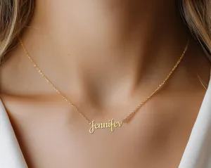 Custom Name Pendant Necklace in Script – Gold Plated Sterling Silver – 2