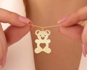 Teddy Bear Heart Necklace in 925 Sterling Silver – Gold Plated – 1