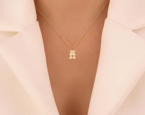 Teddy Bear Heart Necklace in 925 Sterling Silver – Gold Plated – 3