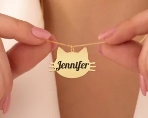 Custom Cat Name Necklace - Personalized Kitty Face Pendant – 1