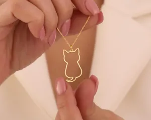 Minimalist Cat Outline Necklace in 925 Sterling Silver – 2