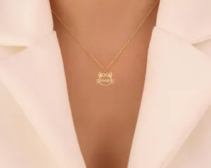 Personalized Cat Name Necklace with Bow in Sterling Silver – 3