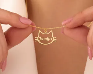 Custom Cat Name Necklace – Personalized Kitty Pendant in Sterling Silver – 1