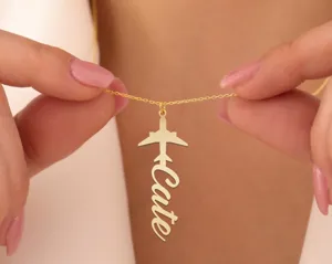 Personalized Airplane Name Necklace: Custom Travel Jewelry in Sterling Silver – 1