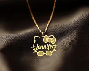 Personalized Cat Name Necklace with Cute Kitty Bow Charm – 1