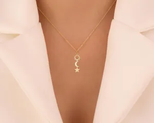 Sun Moon Star Necklace – Minimalist Celestial Jewelry in 925 Sterling Silver – 3