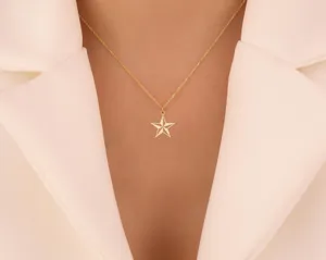 Texas Star Necklace – Western Gold Plated Lone Star Pendant – 3