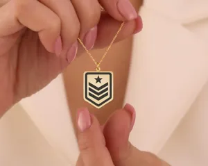 Military Rank Badge Necklace – Gold Plated Sterling Silver Tribute Pendant – 2