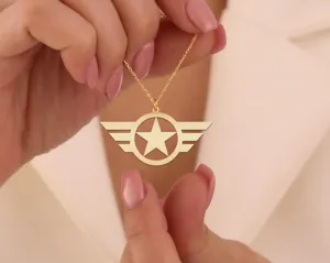 Military Wing Star Necklace – Gold Plated Symbol Pendant – 2
