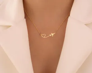 Heart Airplane Necklace in Gold Plated Silver for Travel Lovers – 2