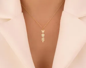 Custom Symbol Necklace Gold: Personalized Pendant with Butterfly, Flower, or Leaf Icons – 3