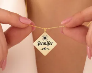 Custom Name Necklace with Mountain and Sun Charm – 1