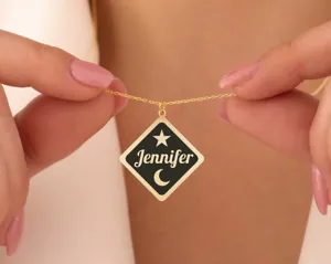 Double Sided Name Necklace with Custom Icon in Sterling Silver – 1
