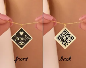 Custom QR Code Necklace with Name: Gold Plated Secret Message Pendant – 2