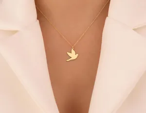 Dove Pendant Necklace: Gold Finish Flying Bird Motif – 3