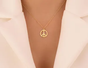 Peace Pendant Necklace in Gold Tone with Delicate Chain – 3