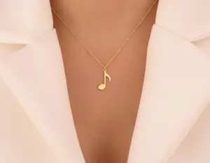 Music Note Pendant Necklace in Sterling Silver, Gold or Rose Gold – 3