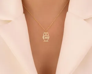 Custom Owl Name Necklace Gold Plated Personalized Initial Jewelry – 3
