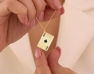 Ace of Spades Necklace - Gold Plated Sterling Silver Playing Card Pendant – 2