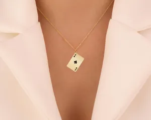 Ace of Spades Necklace - Gold Plated Sterling Silver Playing Card Pendant – 3