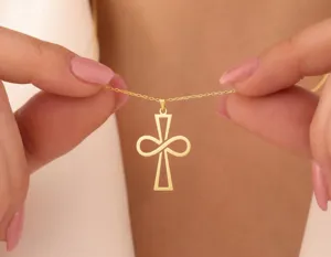 Infinity Cross Necklace: Handmade Sterling Silver Gold Finish Symbol Pendant – 1