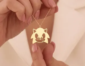 Sonic Face Pendant: Gold Plated Cartoon Character Necklace – 2