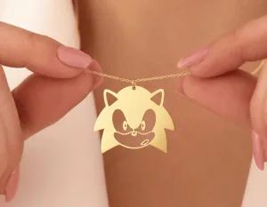 Sonic Face Pendant: Gold Plated Cartoon Character Necklace – 1