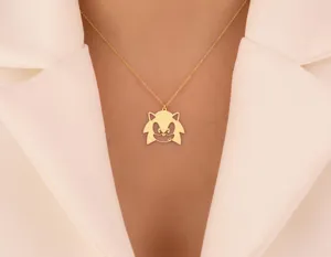 Sonic Face Pendant: Gold Plated Cartoon Character Necklace – 3