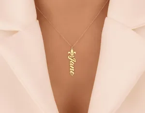Fleur De Lis Pendant Necklace with Custom Name in Gold Plated Silver – 2