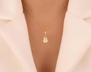 Guitar Pendant Necklace in Gold Plated Sterling Silver – 3