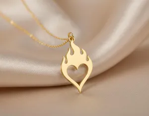 Flame Heart Necklace – Gold Finish Delicate Pendant – 3