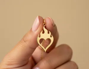 Flame Heart Necklace – Gold Finish Delicate Pendant – 2