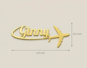 Personalized Airplane Necklace – Travel Name Pendant in Gold Plated Silver – 2