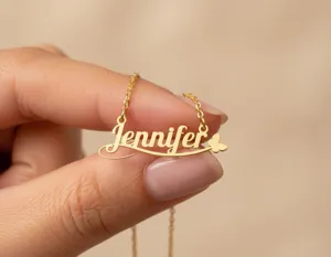 Personalized Name Necklace with Butterfly Detail in Gold Plating – 2