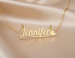 Personalized Name Necklace with Butterfly Detail in Gold Plating – 3
