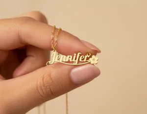 Personalized Name Necklace with Floral Design in Gold Plated Sterling Silver – 3
