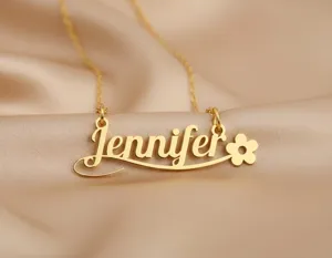 Personalized Name Necklace with Floral Design in Gold Plated Sterling Silver – 1