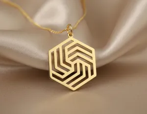Geometric Pendant Necklace - Hexagonal Gold Finish Design – 1