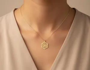 Geometric Pendant Necklace - Hexagonal Gold Finish Design – 2