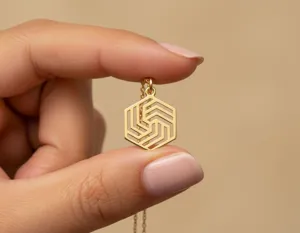 Geometric Pendant Necklace - Hexagonal Gold Finish Design – 3