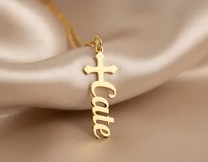 Personalized Cross Name Necklace in Gold Finish, Faith Jewelry – 1