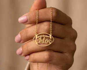Personalized Football Necklace – Custom Name Sterling Silver Pendant – 3