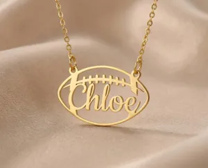 Personalized Football Necklace – Custom Name Sterling Silver Pendant – 1