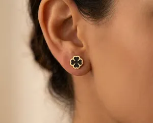 Clover Earrings - Sterling Silver Black Enamel Studs – 1