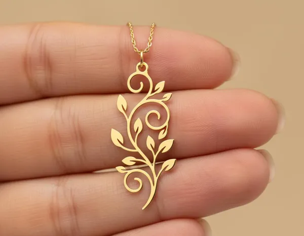 Leafy Vine Pendant Necklace in 925 Sterling Silver Botanical Jewelry