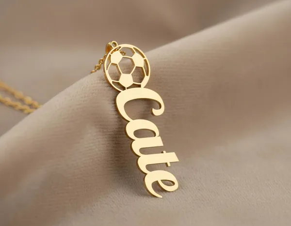 Soccer Name Necklace: Personalized Pendant in Sterling Silver or Gold
