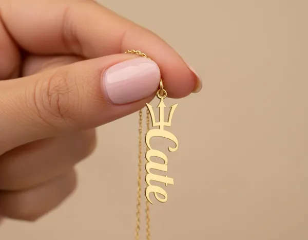Trident Name Necklace: Personalized Gold Plated Pendant